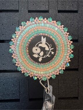 Beaded Pastel Hummingbird Badge Reel